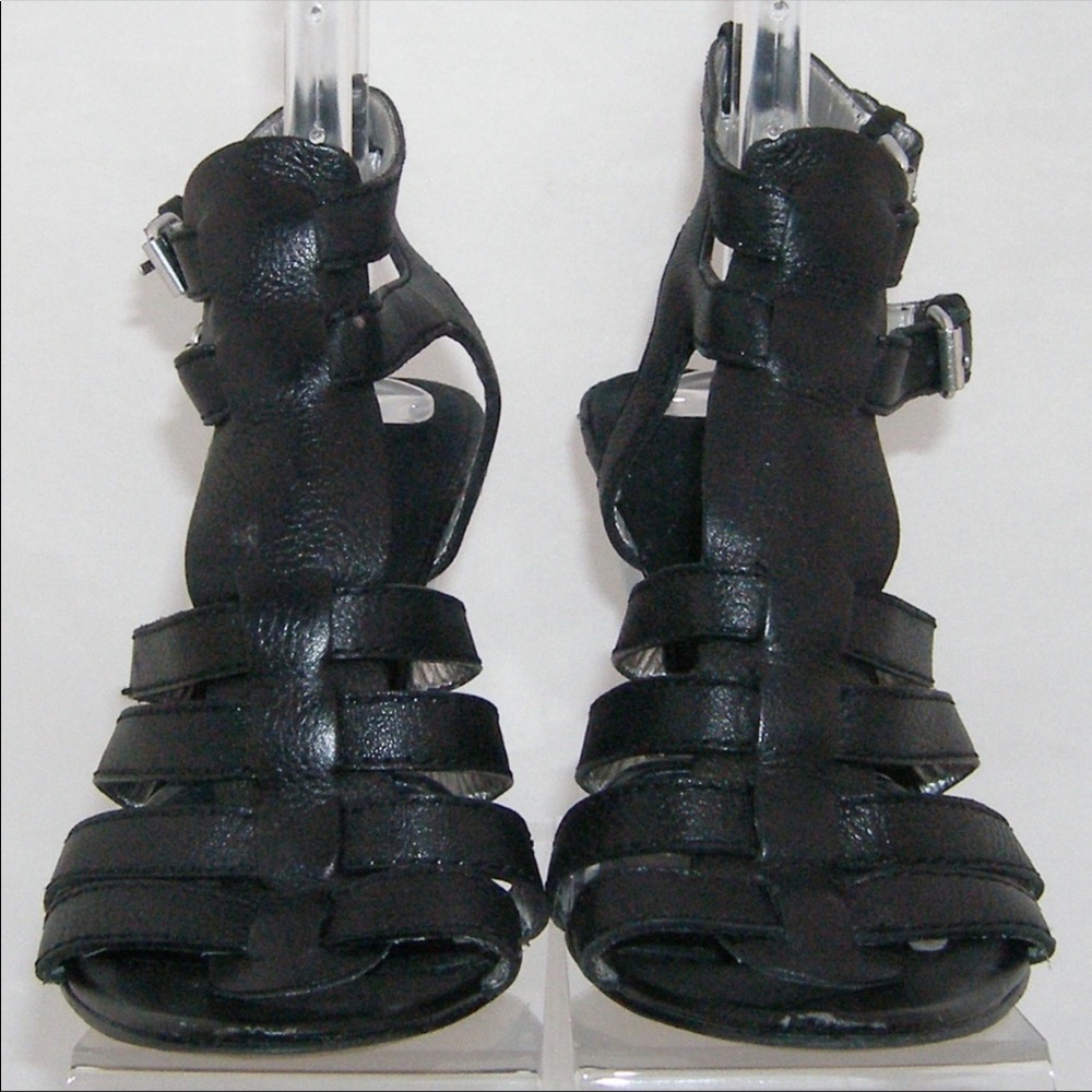 Nine West Black Leather t-strap  Wedges 6.5M - Picture 7 of 8